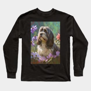 Petit Bassett Griffon Vendeen Dog in Flower Garden Card Long Sleeve T-Shirt